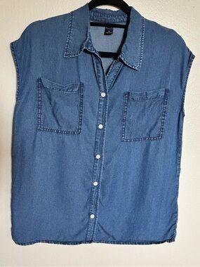 Cap sleeve Denim Button-Up Shirt